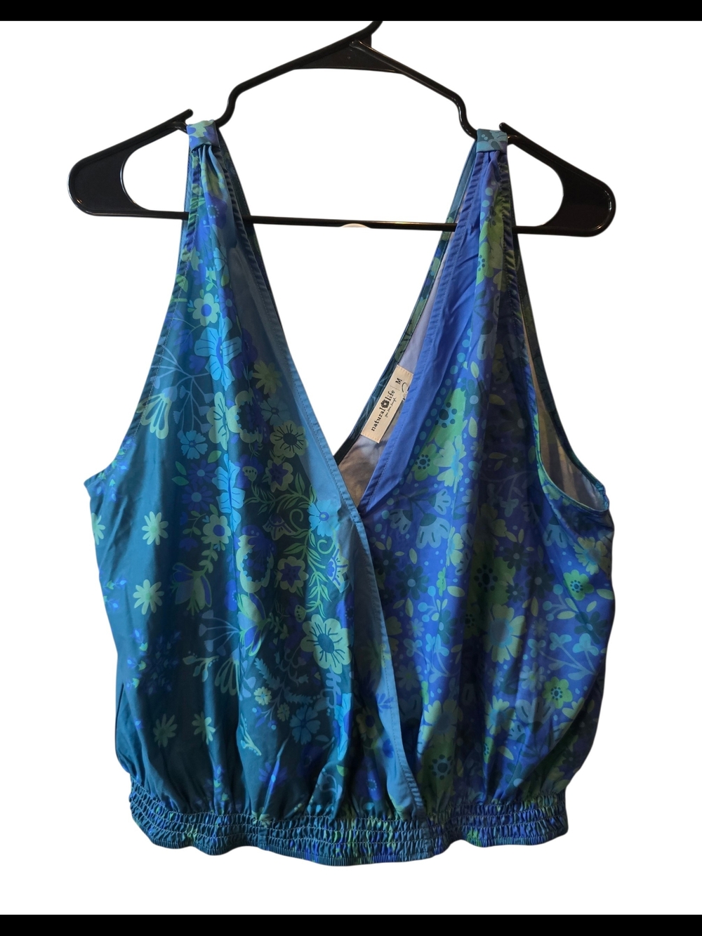 NATURAL LIFE Blue & Green Floral V-Neck Blouson Camisole Medium